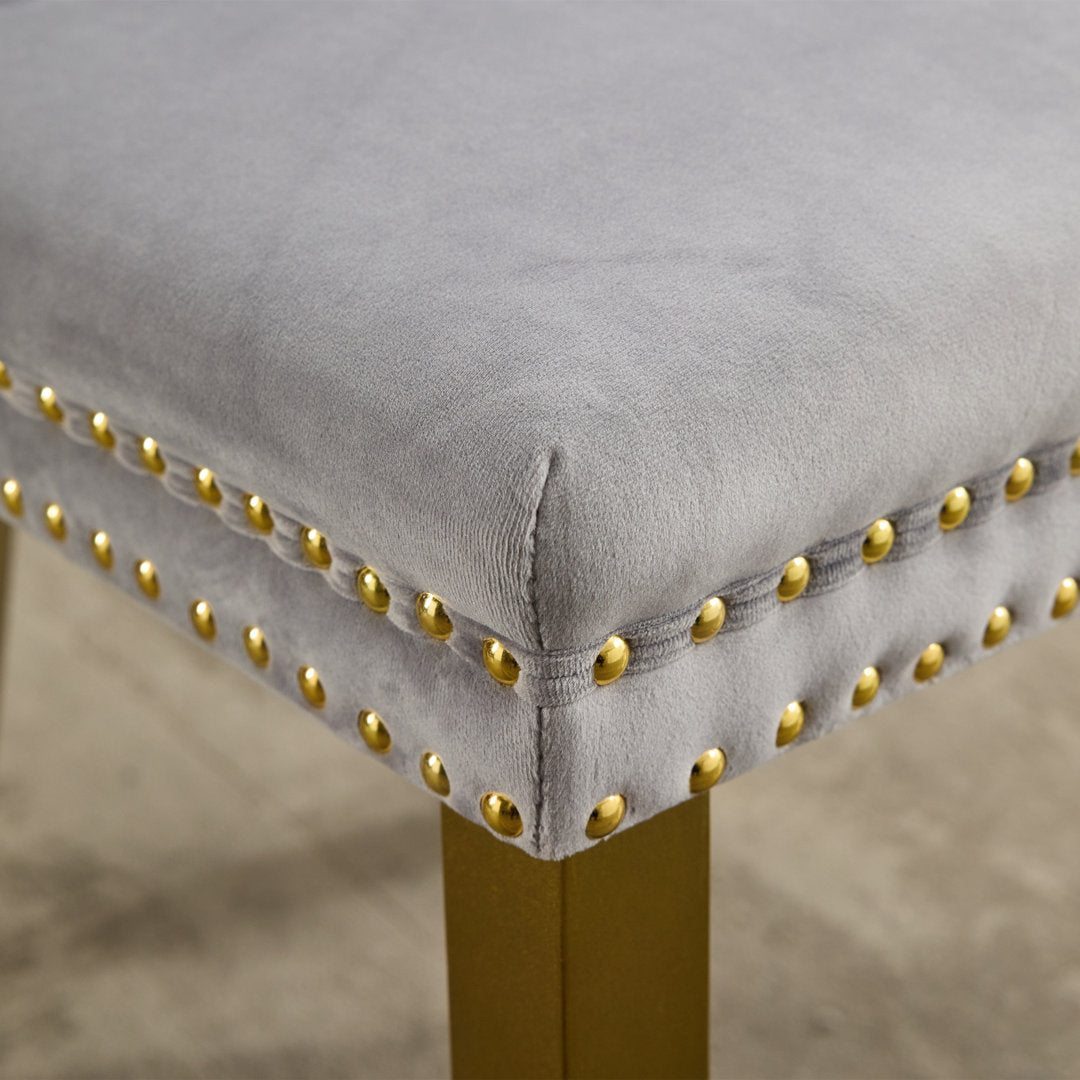 Allena Tufted Velvet/Linen Wing Back Parsons Chair (Set of 2) Rosdorf Park Upholstery Color: Velvet Gray, Leg Color: Gold