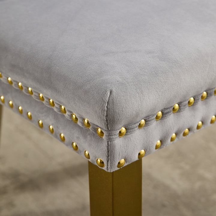 Allena Tufted Velvet/Linen Wing Back Parsons Chair (Set of 2) Rosdorf Park Upholstery Color: Velvet Gray, Leg Color: Gold