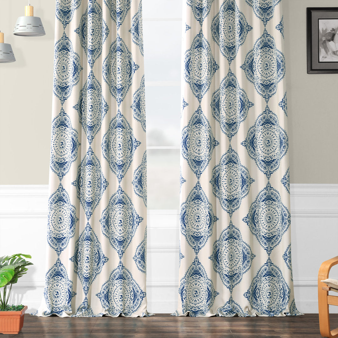 Klyszejko Majestic Medallion Printed Room Darkening Curtains for Living Room, Bedroom Single Panel Bungalow Rose Curtain Color: Blue Size per Panel: 50"W x 120"L