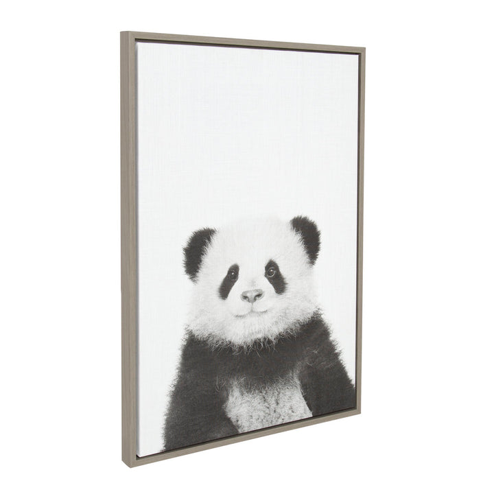 Panda Animal Print Black and White Portrait' Framed Photographic Print on Canvas Ivy Bronx Format: Gray Framed