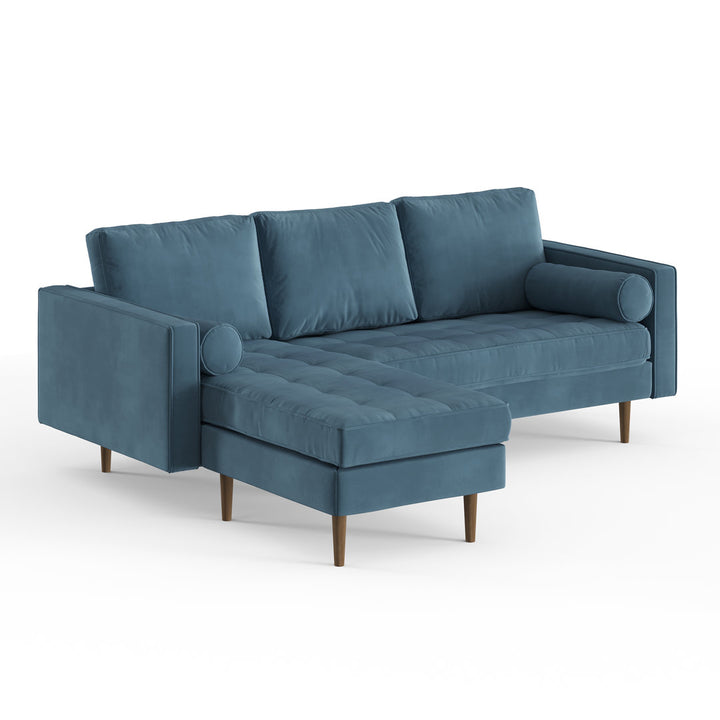 Geo 84" Wide Reversible Sofa and Chaise AllModern Body Fabric: Ocean Blue Performance Velvet