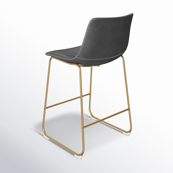 Nia Vegan Leather Bar & Counter Stool (Set of 2) AllModern Frame Color: Gold Seat Height: Counter Stool (24" Seat Height), Upholstery: Gray Vegan Leather