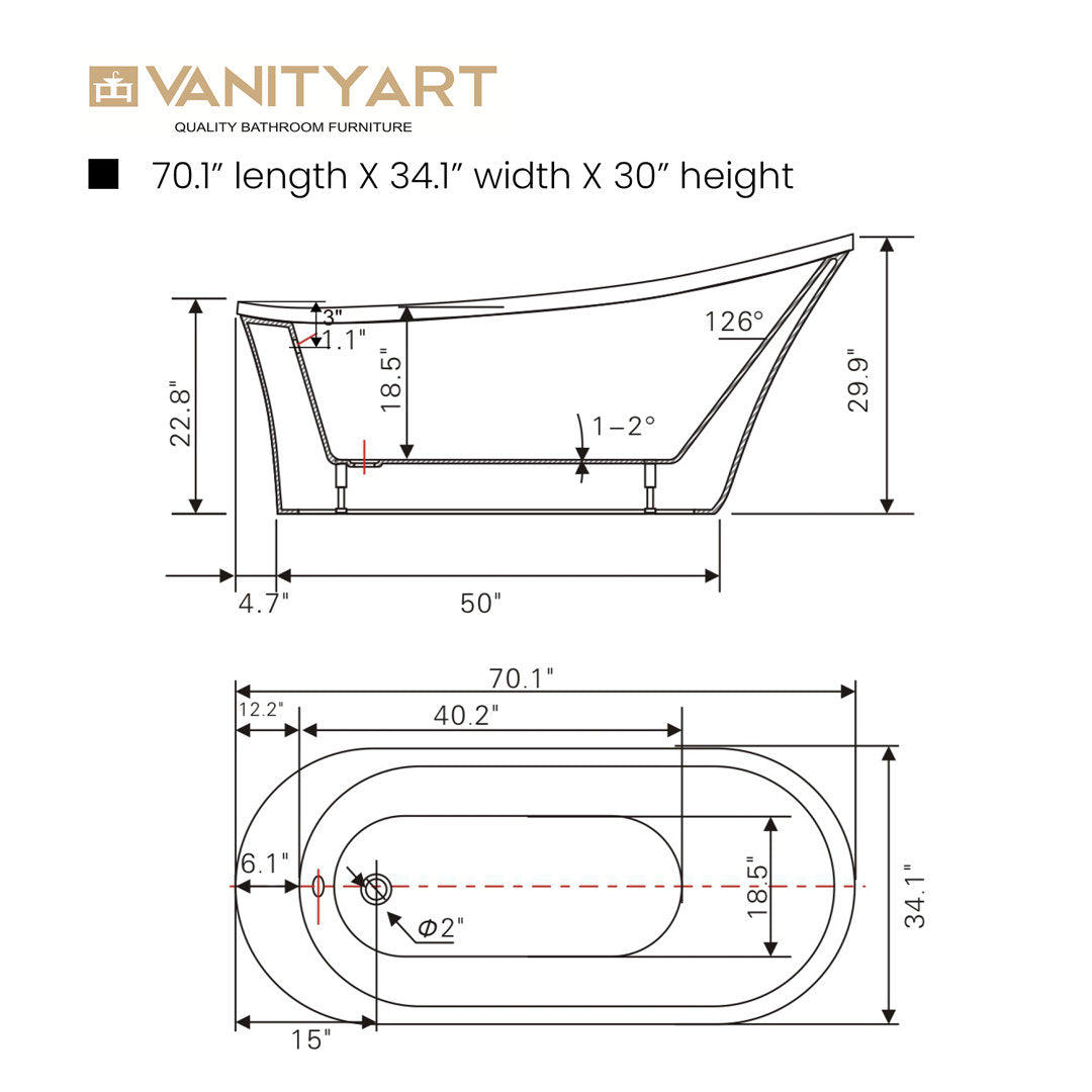 70" x 34" Freestanding Soaking Bathtub Vanity Art