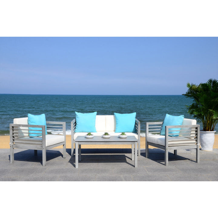 Arlethe 4 Piece Sofa Seating Group with Cushions Wade Logan® Frame Color/Cushion Color: Gray Frame/White Cushion