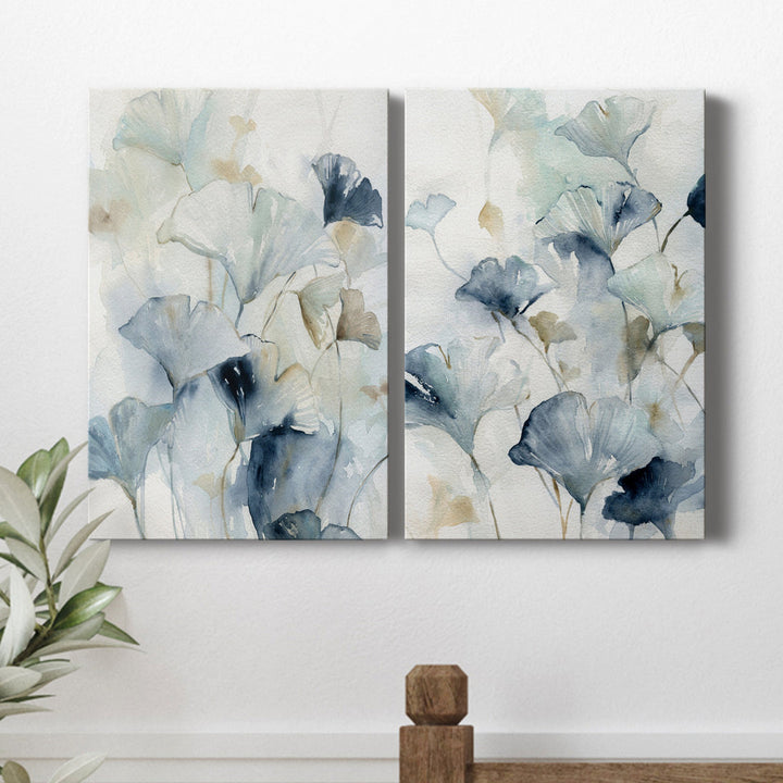Indigo Ginkgo I - 2 Piece Wrapped Canvas Textual Art Set Lark Manor™ Size: 48" H x 64" W x 1.5" D