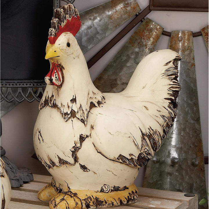 Mabank Polystone Indoor Outdoor Rooster Decorative White Garden Sculpture Birch Lane™