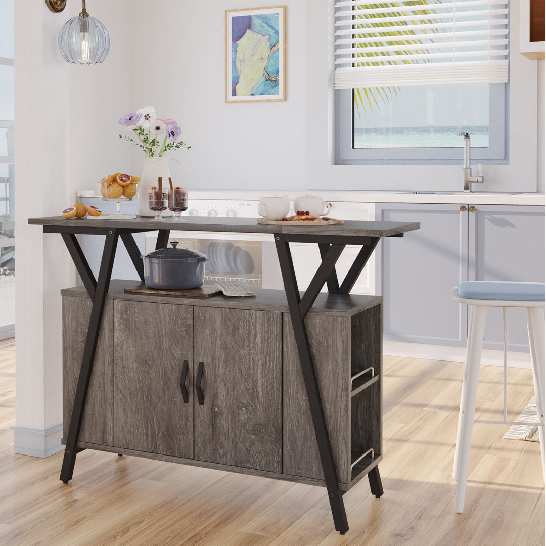 Marin 47 " Kitchen Island Open Sheves, Coffee Bar Cabinet Buffet Table Kitchen Sideboard Kelly Clarkson Home Base Finish: Retro Gray Oak