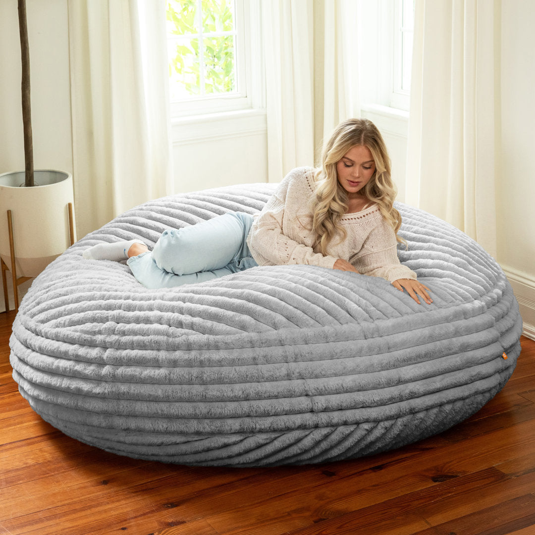 6 Foot Cocoon - Large Bean Bag Chair - Mondo Faux Fur Trule Upholstery Color: Gray