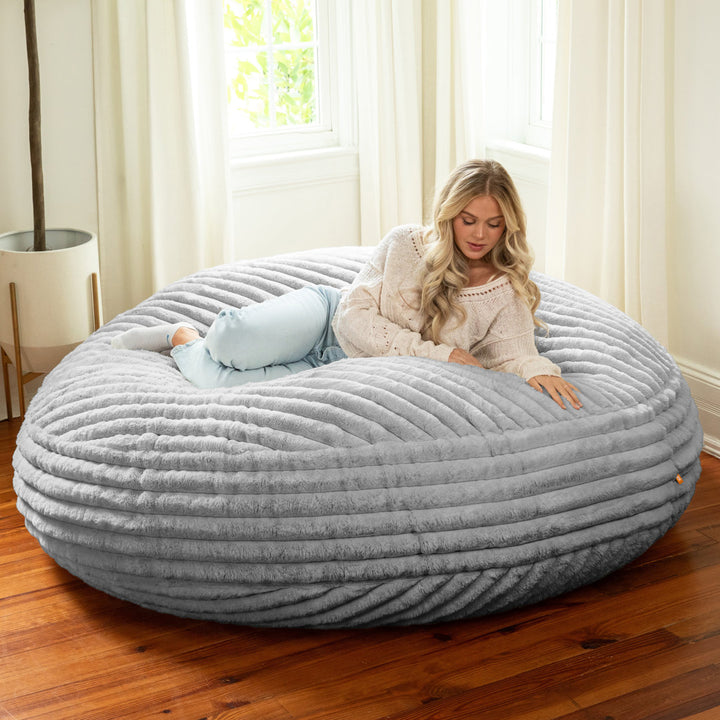 6 Foot Cocoon - Large Bean Bag Chair - Mondo Faux Fur Trule Upholstery Color: Gray