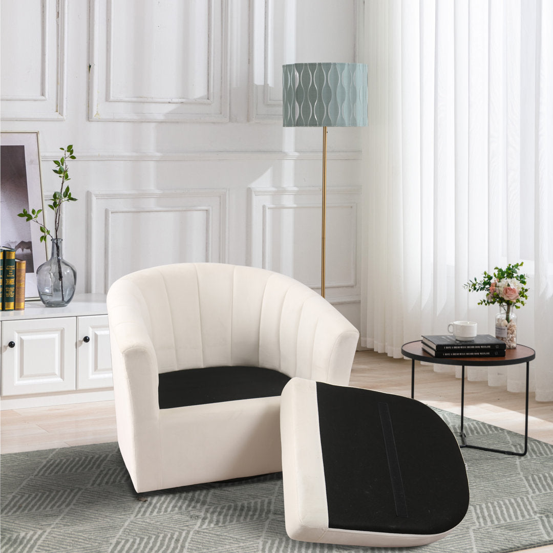 Lydia 29.5" Wide Velvet Upholstered Swivel Barrel Chair Latitude Run® Body Fabric: White Cotton Blend