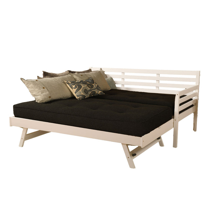 Alhamdi Boho Daybed and Pop-Up Bed with Mattresses Lark Manor™ Frame Color: White, Mattress Color: Canton Black