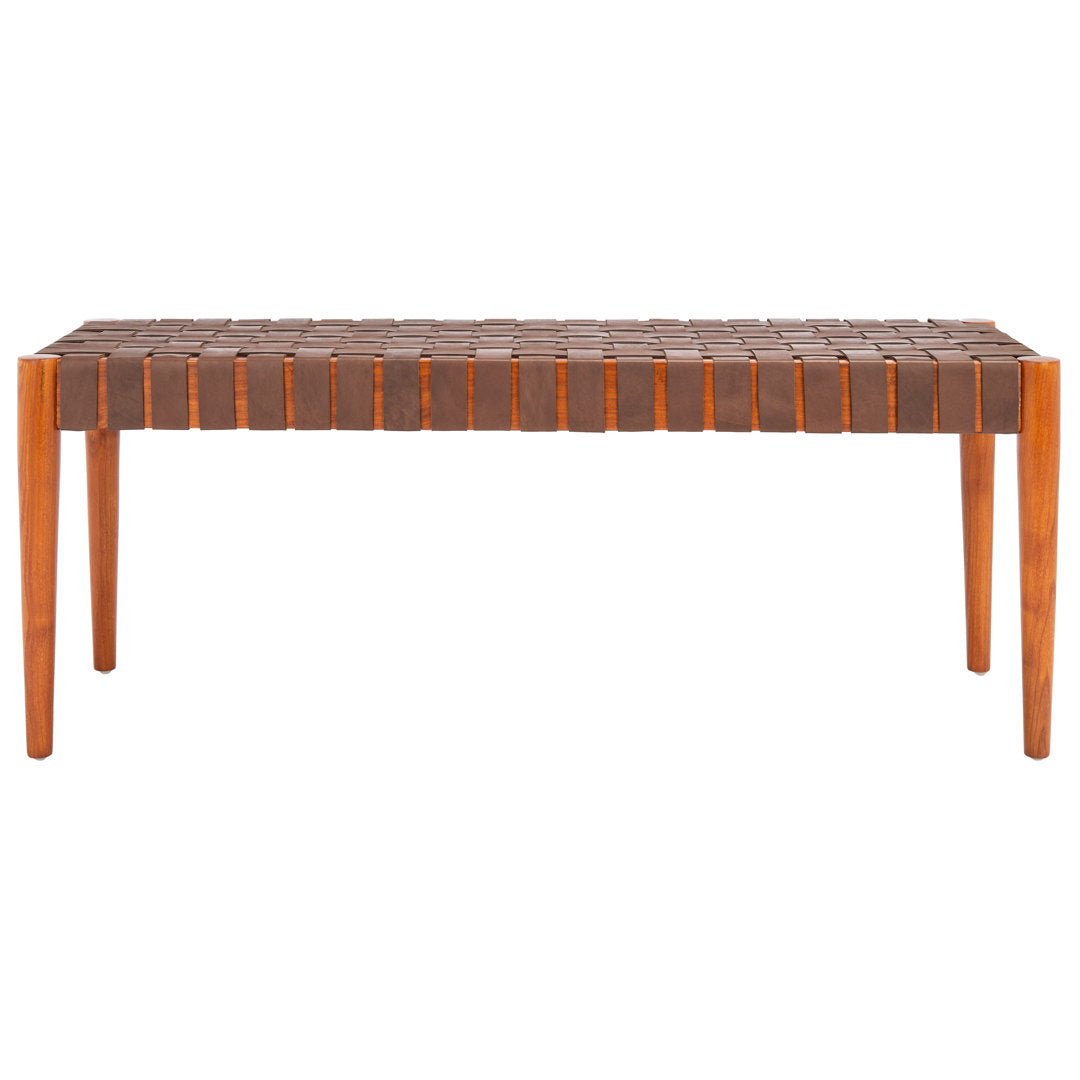 Orin 47" Woven Leather Bench AllModern Color: Dark Brown Frame/Cognac Leather