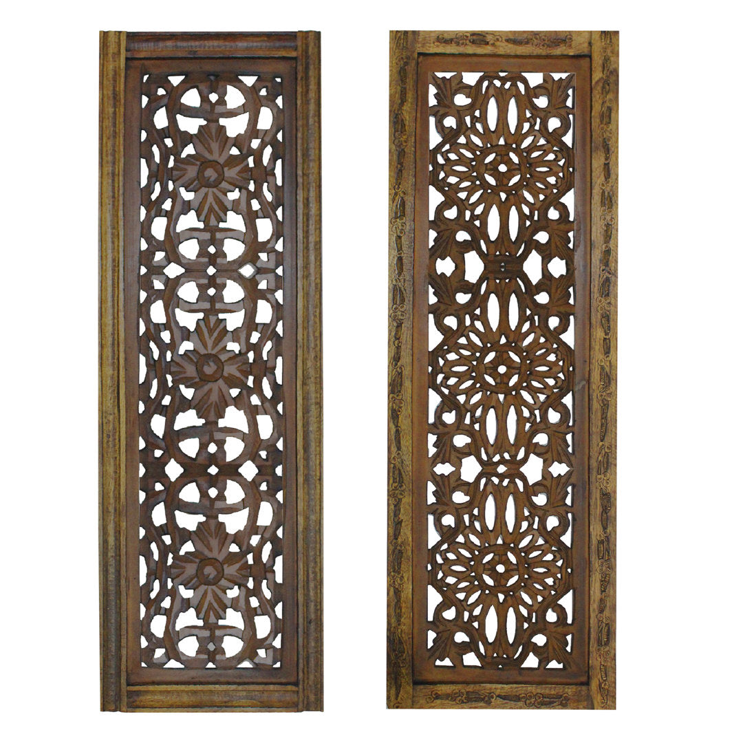 Wood Handmade Intricately Carved Floral Brown Wall Decor Set (Set of 2) Ophelia & Co.
