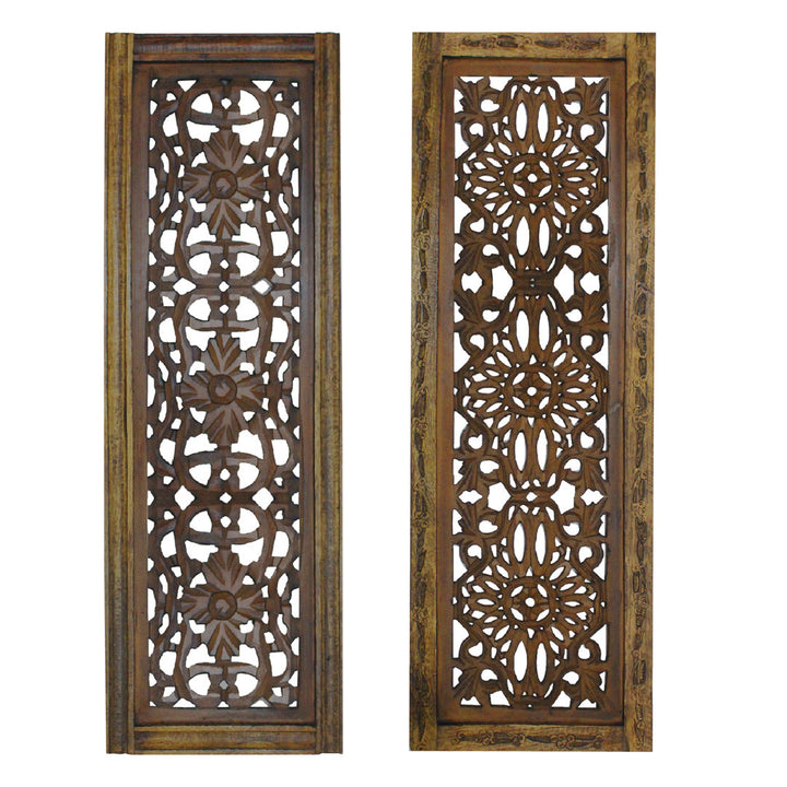 Wood Handmade Intricately Carved Floral Brown Wall Decor Set (Set of 2) Ophelia & Co.