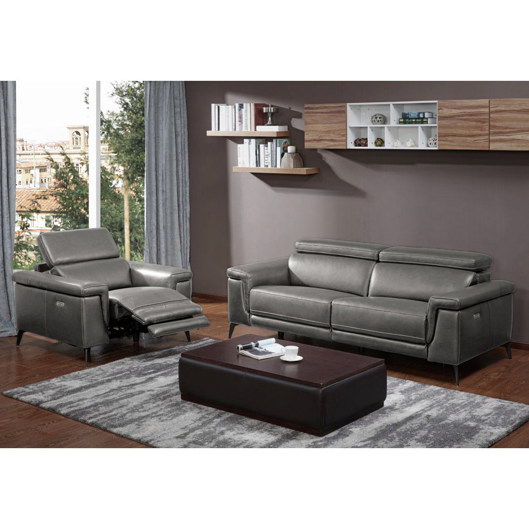 Philippa 44" Wide Genuine Leather Power Zero Clearance Standard Recliner Orren Ellis Fabric: Gray Genuine Leather