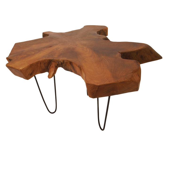 Ashyria Teak Wood Handmade Live Edge Living Room Coffee Table with Black Metal Hairpin Legs Wade Logan® Size: 19" H x  23" L x 28" W