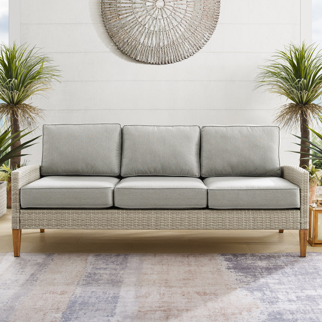 Gabor 75.75" Wide Outdoor Wicker Patio Sofa with Cushions Birch Lane™