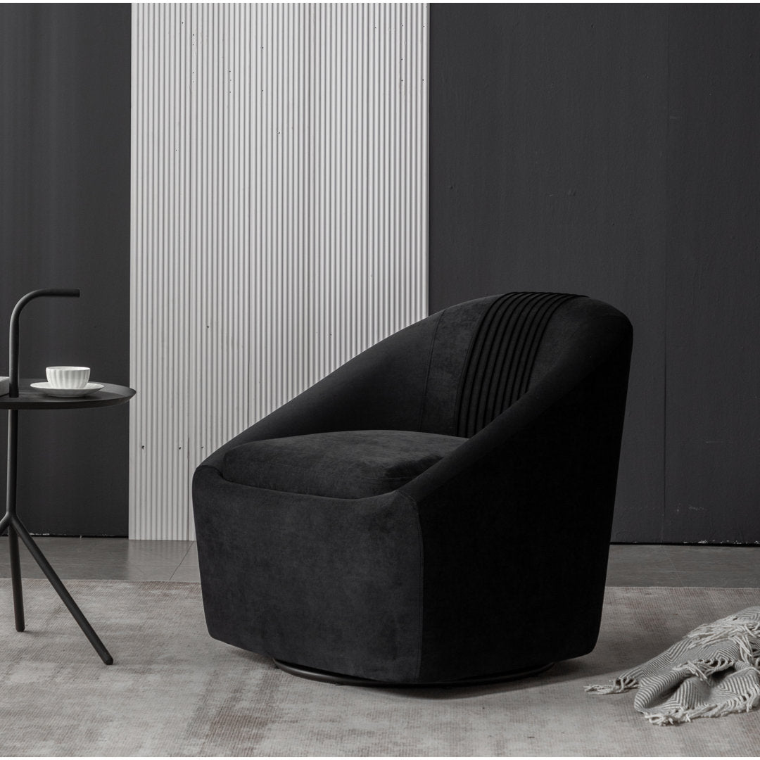 Arrun 28" W Velvet Swivel Barrel Chair (Set of 2) Wade Logan® Fabric: Black Velvet