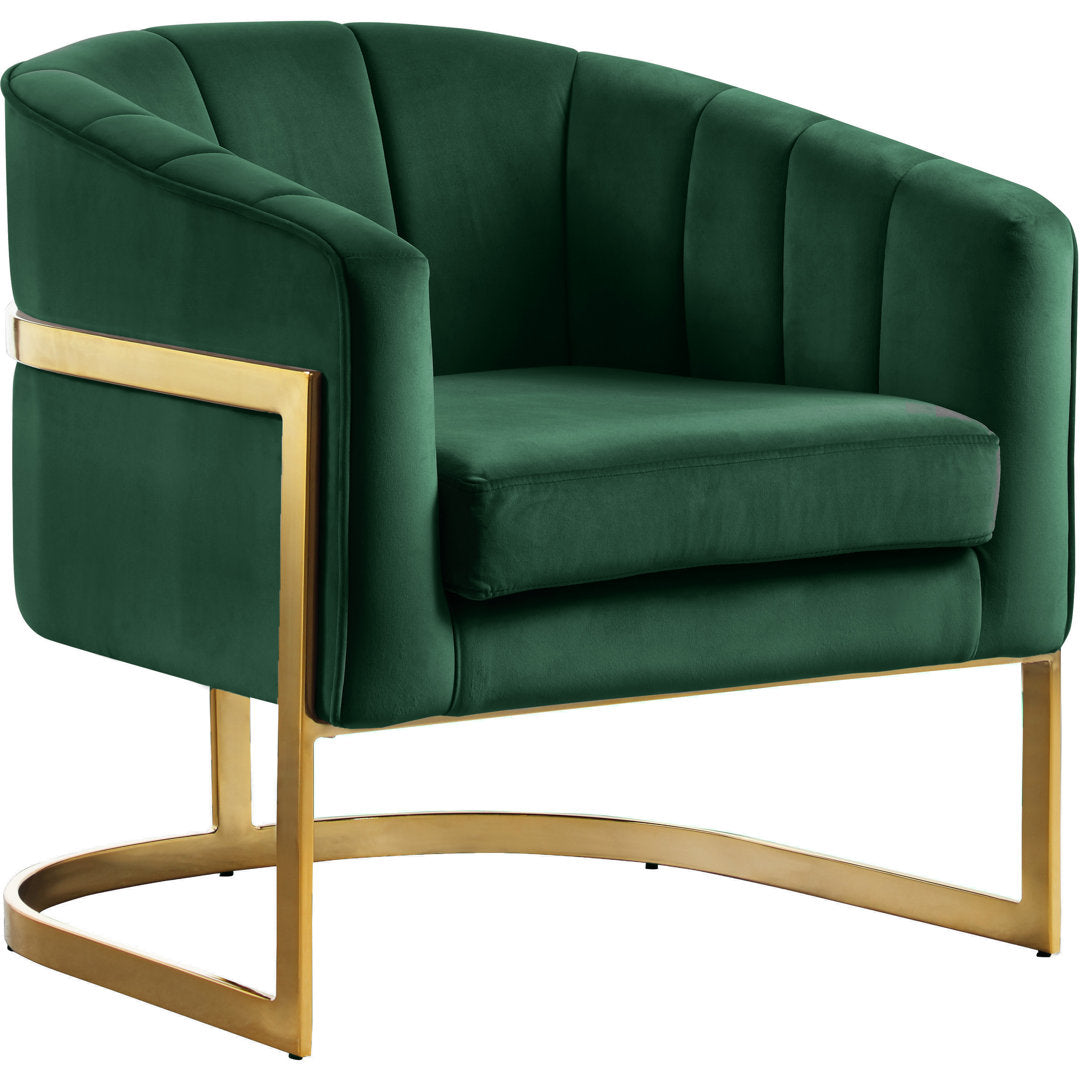 Barnicle 30" Wide Velvet Barrel Chair Everly Quinn Body Fabric: Green Velvet