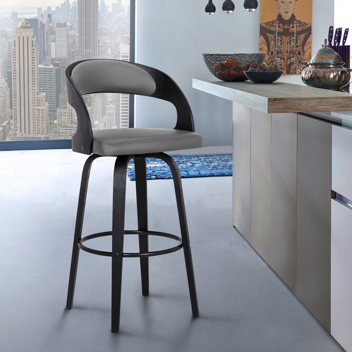 Pensacola Mid-century Swivel Counter Height Bar Stool Corrigan Studio® Upholstery: JY Grey Faux Leather, Seat Height: Bar Stool (30" Seat Height)