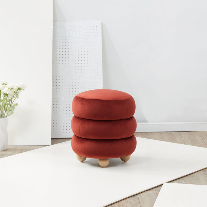 Dalisha 17.2" Wide Velvet Round Standard Ottoman Joss & Main Upholstery Color: Rust, Leg Color: Natural