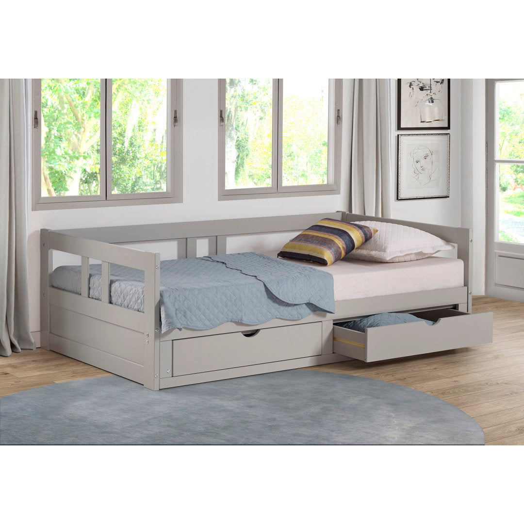 Bechtold Twin to King Solid Wood Frame Extendable Daybed With 2 Drawers And Trundle Guest bed Harriet Bee Bed Frame Color: Dove Gray