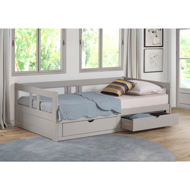 Bechtold Twin to King Solid Wood Frame Extendable Daybed With 2 Drawers And Trundle Guest bed Harriet Bee Bed Frame Color: Dove Gray