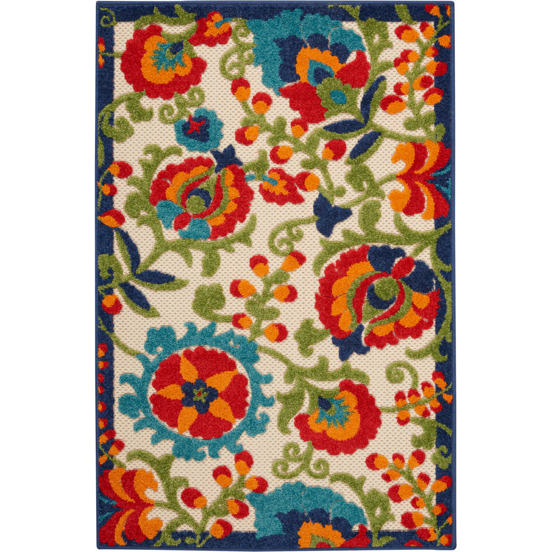 Bernia Floral Ivory/Red/Green Area Rug Wade Logan® Rug Size: Rectangle 2'8" x 4'