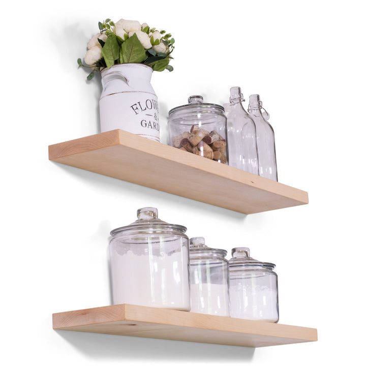 Bridgecliff 2 Piece Poplar Solid Wood Floating Shelf (Set of 2) Rosalind Wheeler Size: 1.38" H x 48" W x 6" D Finish: Natural