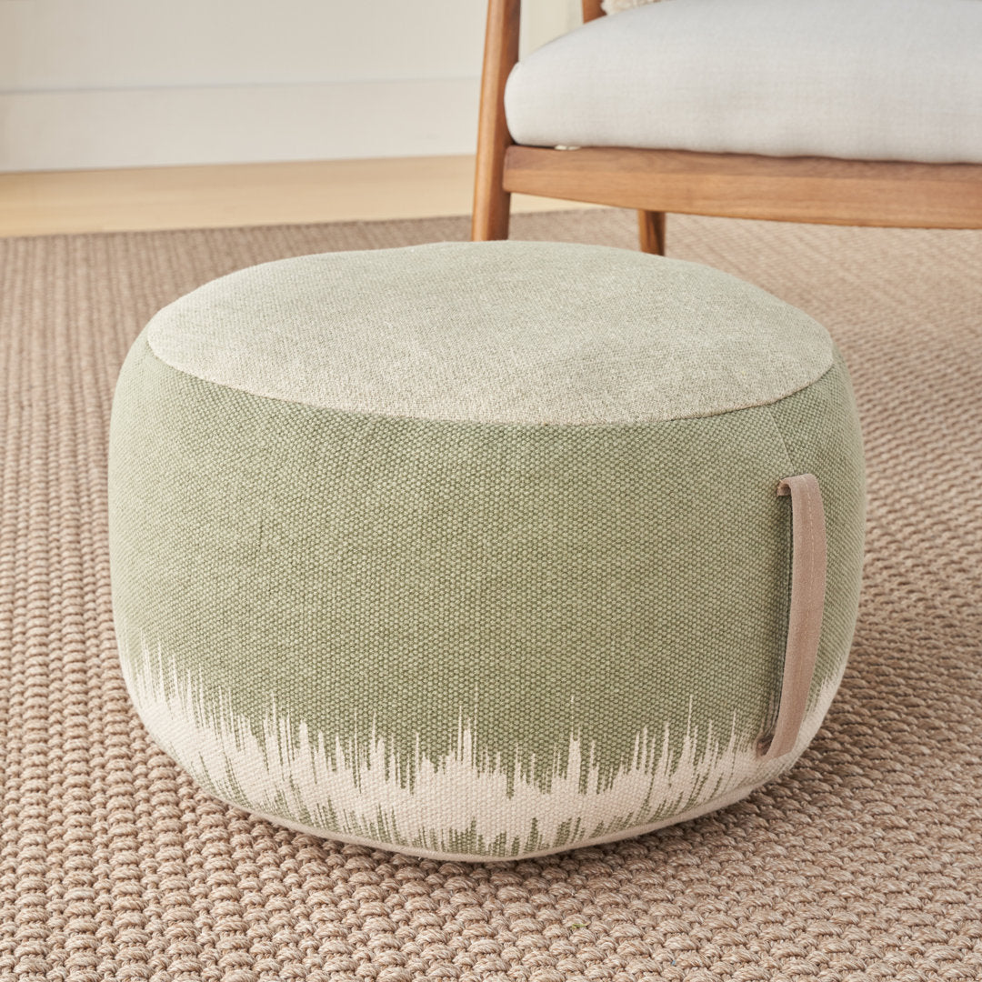 Denys 20" Wide Round Abstract Pouf Ottoman Mistana™ Fabric: Sage Green