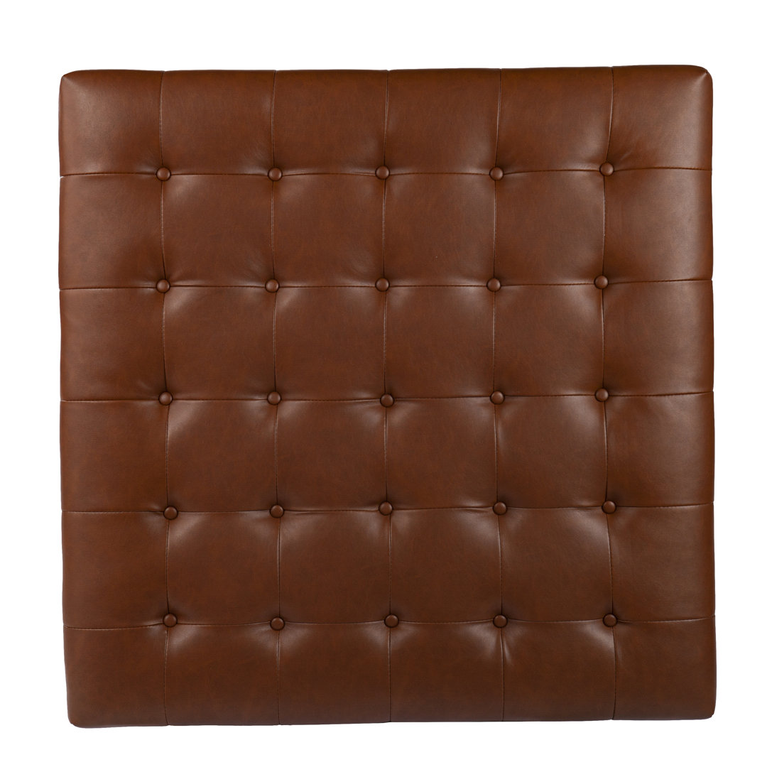 Bhorelal 34.75" Wide Faux Leather Tufted Square Cocktail Ottoman Wade Logan® Fabric: Brown