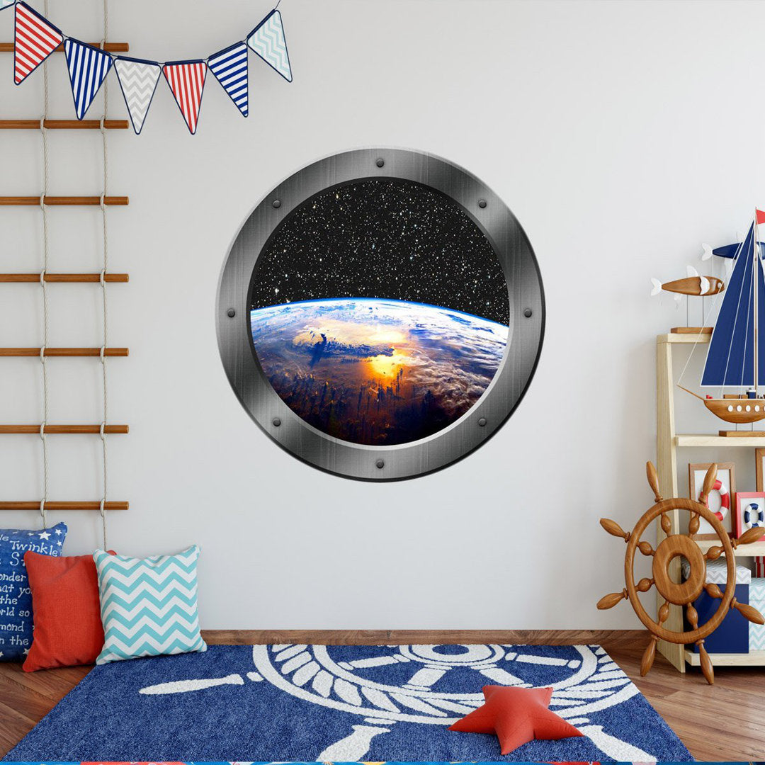 Stclair Planet Earth Space Window Porthole Framed Wall Decal Zoomie Kids Size: 14" H x 14" W