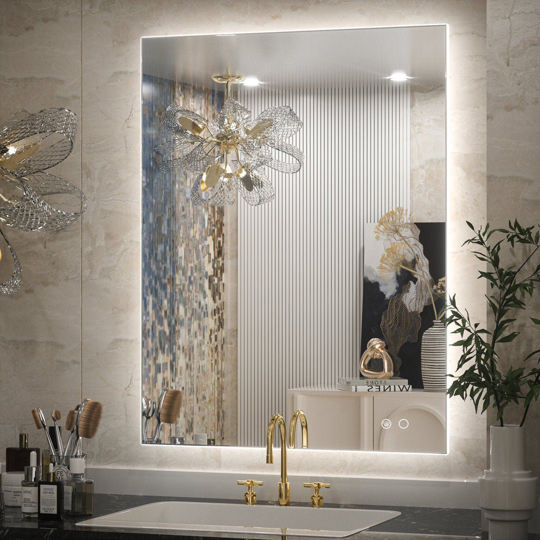 Adorna LED Backlit Frameless Lighted Bathroom Vanity Mirror Wall Mirror Dimmable Anti Fog Orren Ellis Size: 28" x 36"