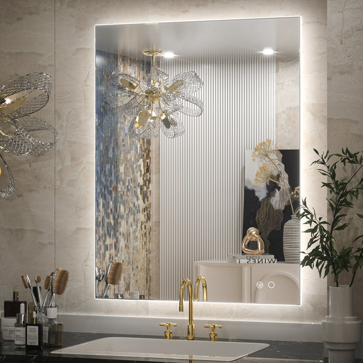 Adorna LED Backlit Frameless Lighted Bathroom Vanity Mirror Wall Mirror Dimmable Anti Fog Orren Ellis Size: 28" x 36"