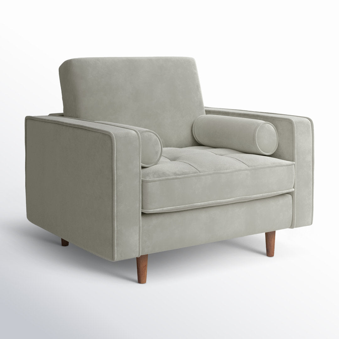 Geo Upholstered Armchair AllModern Fabric: Bella Platinum Performance Velvet