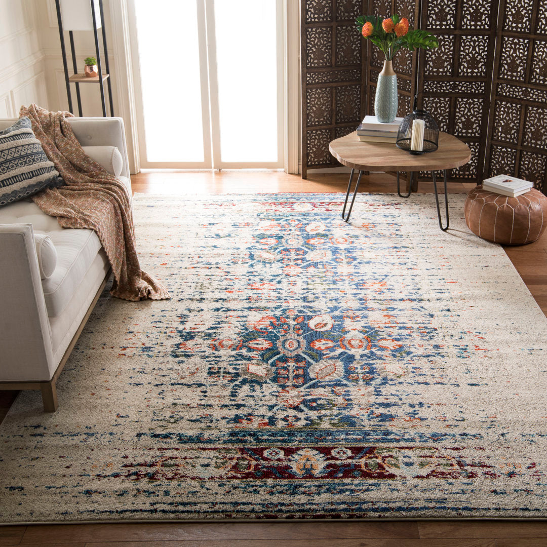 Hertzler Floral Ivory/Blue Area Rug Langley Street® Rug Size: Square 5'
