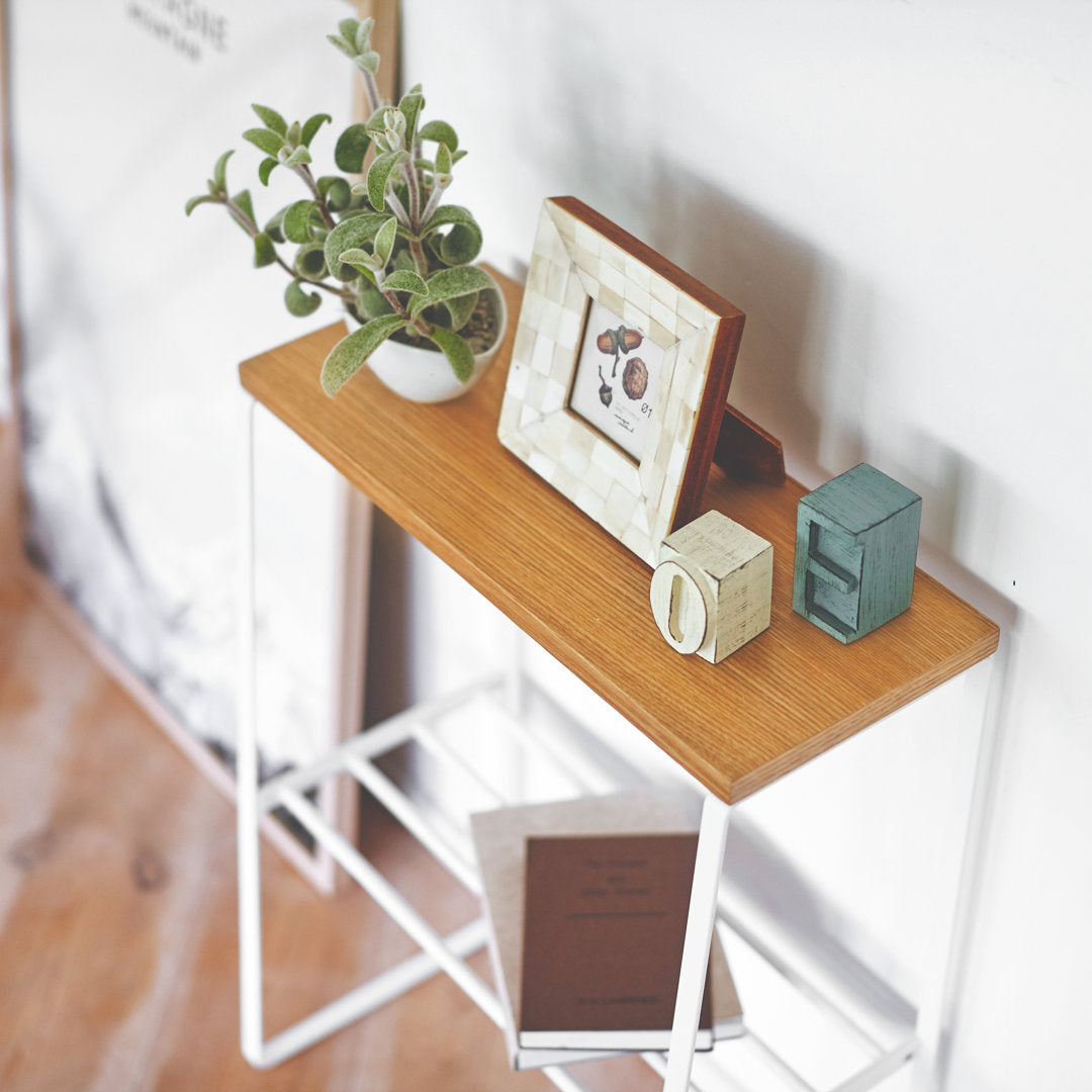 Tosca Yamazaki Home Narrow Living Room End Table, Slim Side Storage Shelf Accent Table, Steel + Wood Yamazaki Home