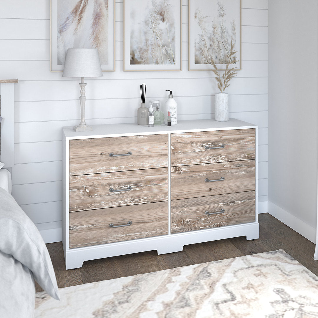 Torkelson River Brook 6 Drawer Double Dresser Ebern Designs Color: White Suede Oak/Barnwood