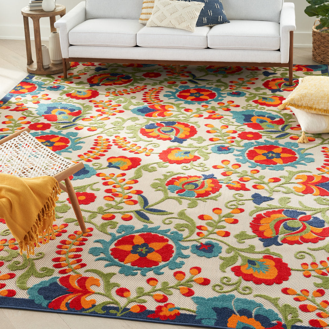 Bernia Floral Ivory/Red/Green Area Rug Wade Logan® Rug Size: Rectangle 6' x 9'