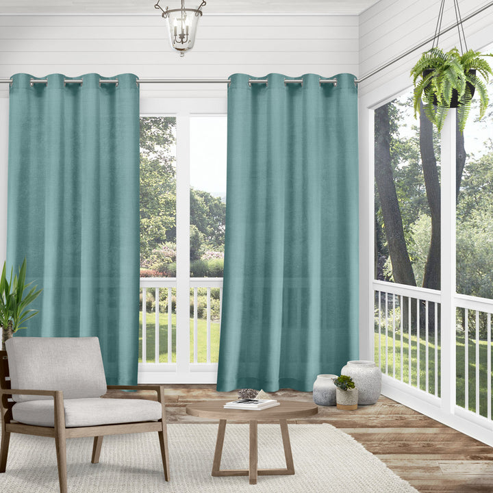 Exclusive Home Miami Semi-Sheer Textured Indoor/Outdoor Grommet Top Curtain Panel Pair (Set of 2) Breakwater Bay Curtain Color: Teal Size per Panel: 54" W x 84" L