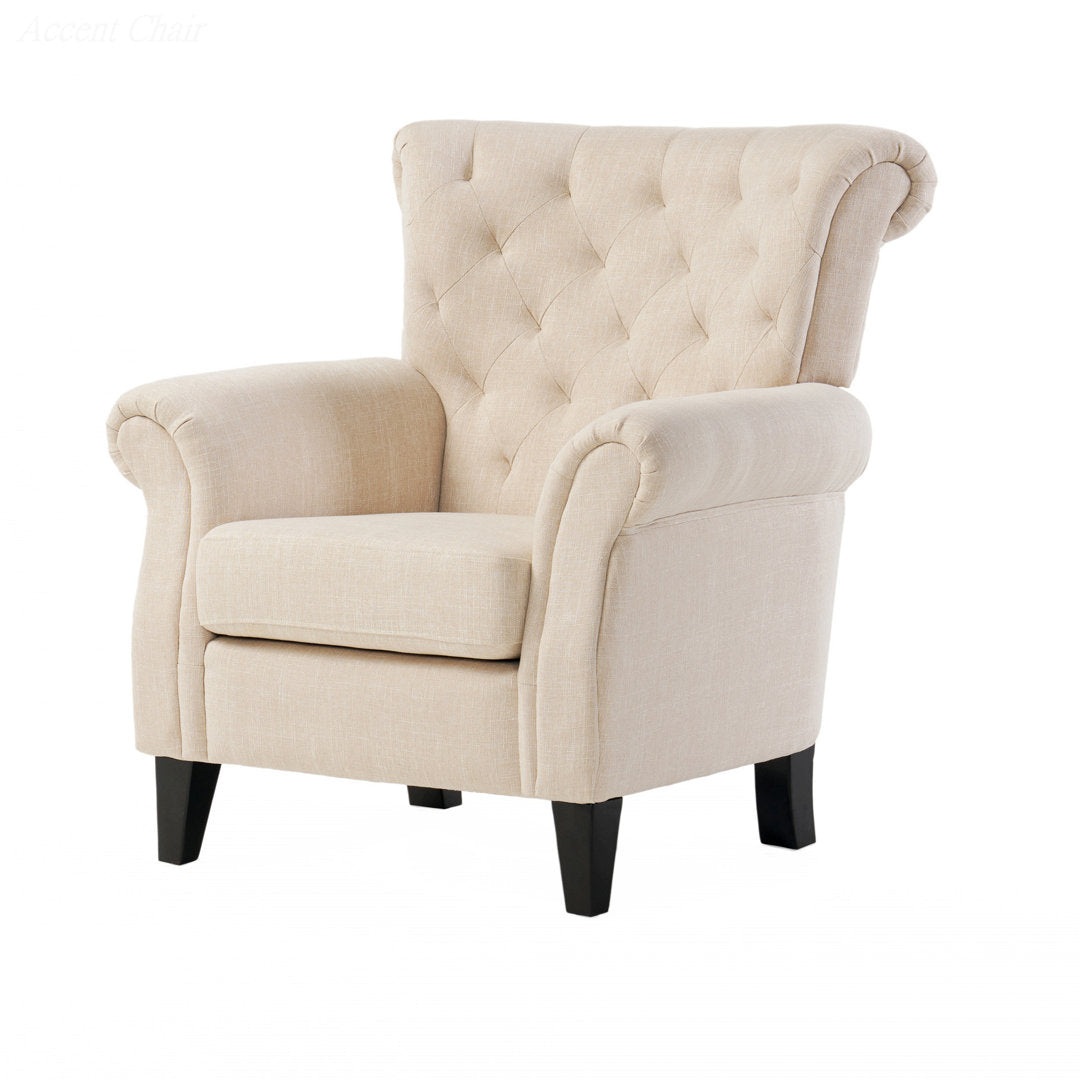 Losoto 91.44cm Wide Tufted Polyester Armchair Alcott Hill® Fabric: Light Beige Fabric