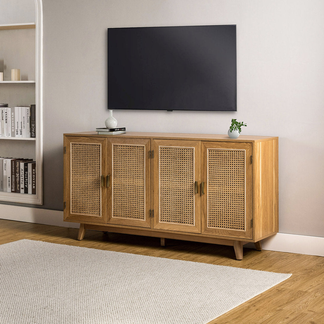 Emily 56.8''Rattan TV Stand With Storage Kelly Clarkson Home Color: Walnut