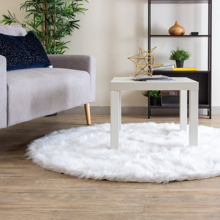 Diller White Faux Sheepskin Fur Machine Washable Shag Fluffy Area Rug Willa Arlo™ Interiors Rug Size: Round 5'