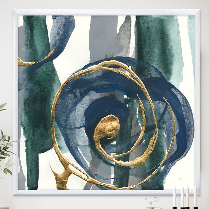Mettalic Indigo and Gold I - Picture Frame Print on Canvas East Urban Home Size: 16" H x 16" W x 1" D Format: Silver Framed