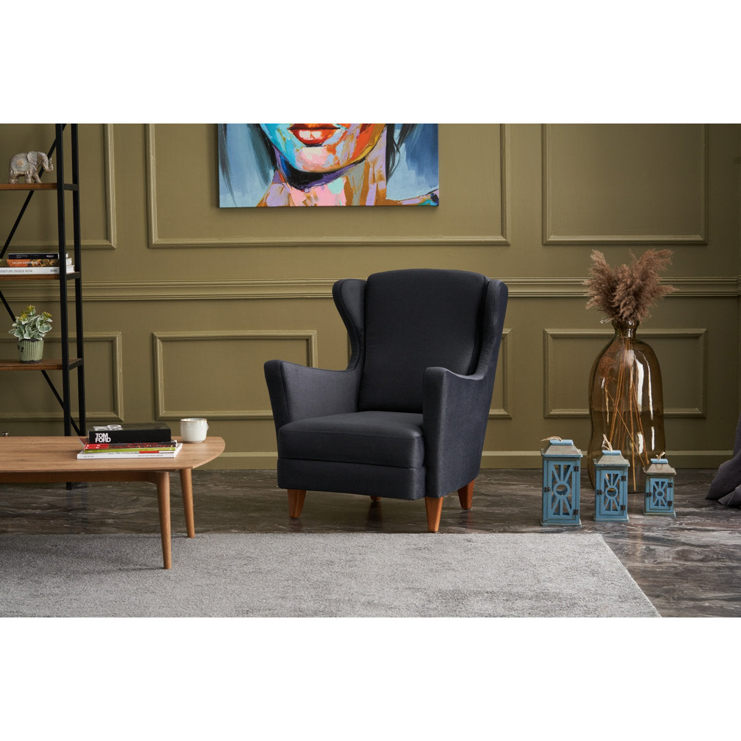Glisson 31.5" W Polyester Wingback Chair East Urban Home Fabric: Black 100% Polyseter