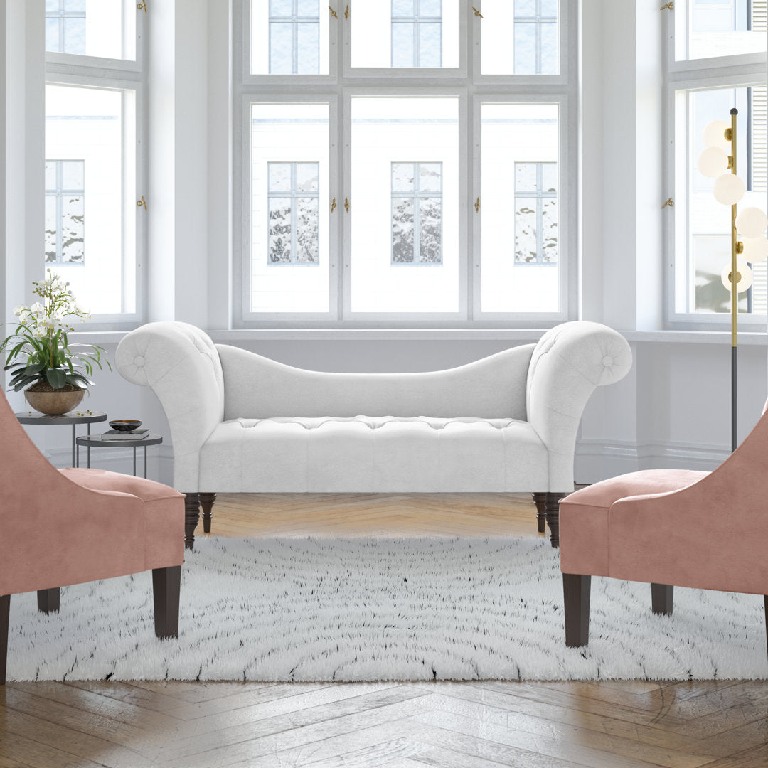 Kareem Upholstered Chaise Lounge Three Posts™ Teen Upholstery Color: Classic White Velvet, Leg Color: Espresso