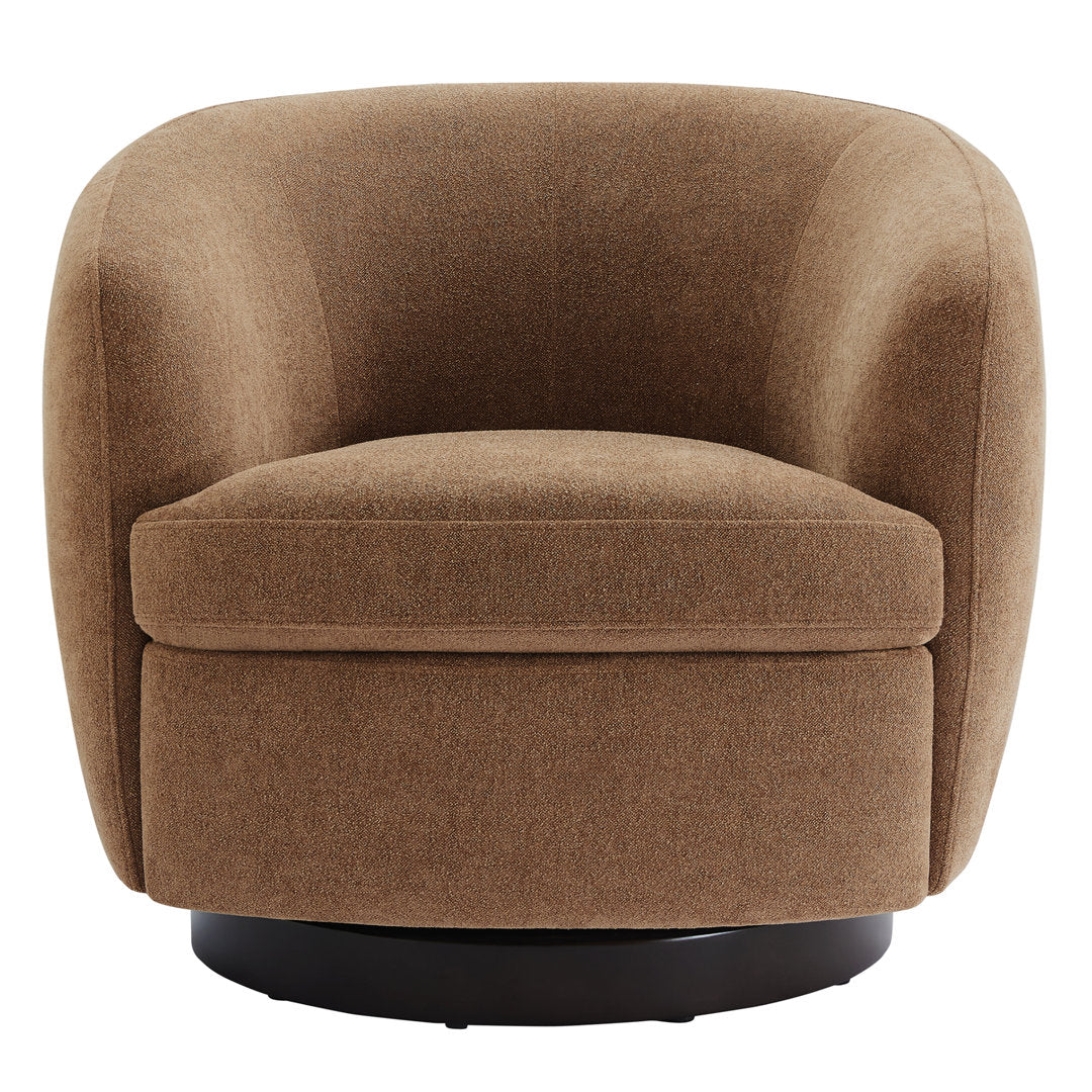 Marcy Upholstered Swivel Barrel Chair Joss & Main Leg Color: Espresso Fabric OR Leather Type: Elite Camel