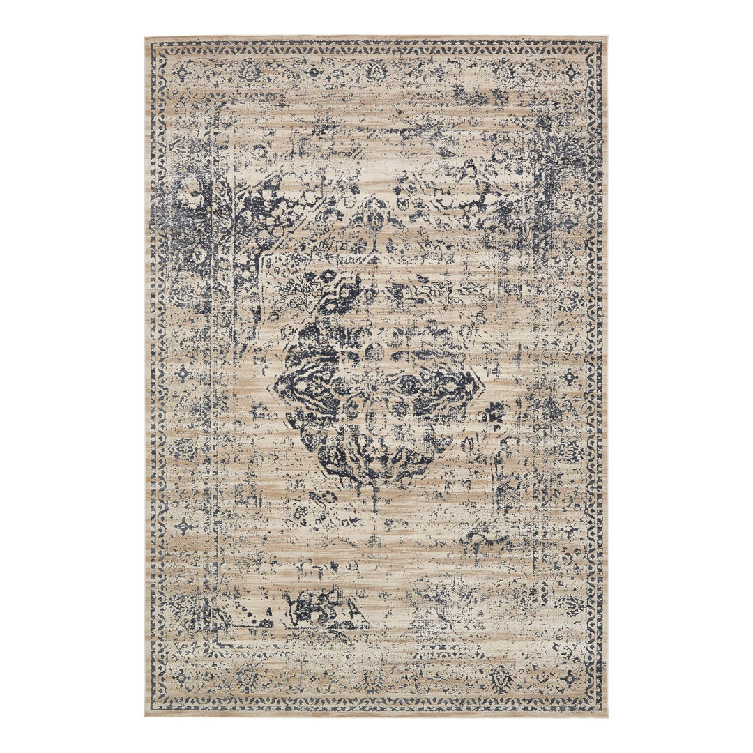 Arkeen Oriental Dark Blue/Beige Area Rug Lark Manor™ Rug Size: Square 5'