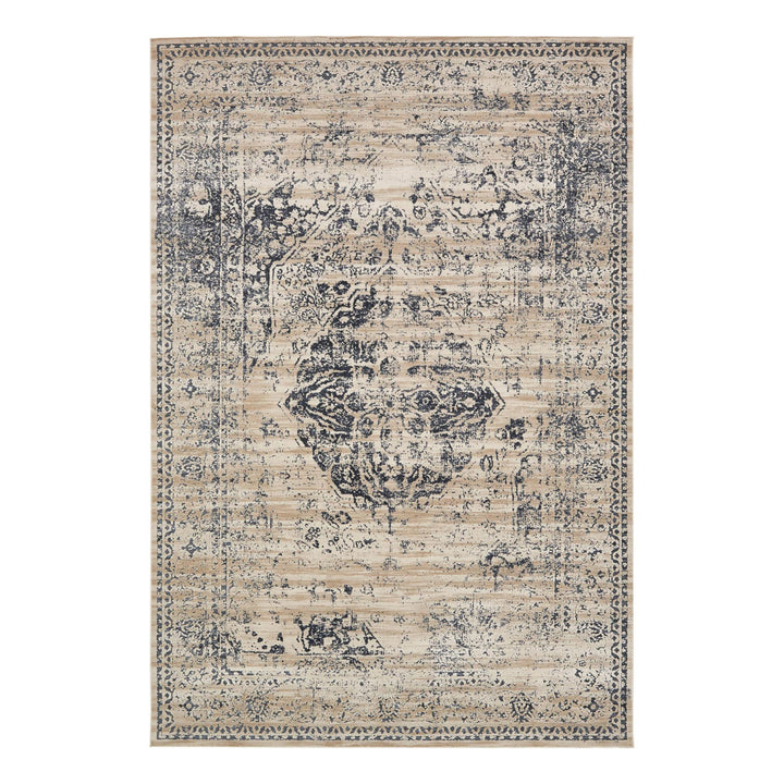 Arkeen Oriental Dark Blue/Beige Area Rug Lark Manor™ Rug Size: Square 5'