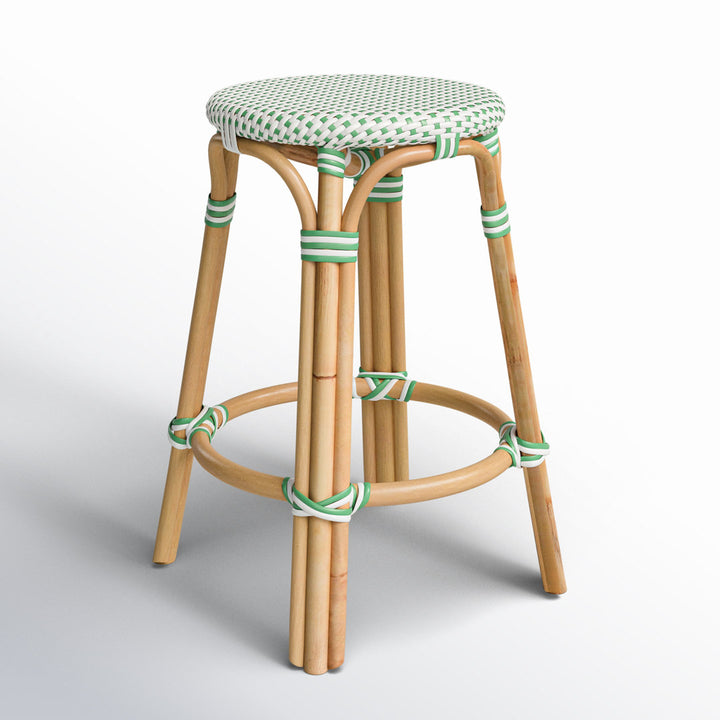 Alastair Bar & Counter Stool Birch Lane™ Color: White/Green Dot/Natural Rattan Frame Seat Height: Counter Stool (24" Seat Height)
